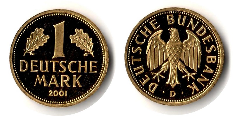 Deutschland MM-Frankfurt Feingewicht: 12g Gold 1 Mark (Goldmark 'D') 2001 vorzüglich/ss