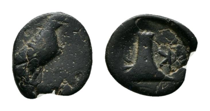  Antike, Aeolis Kyme; Bronzemünze 1,01 g   