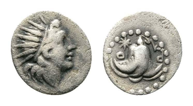  Antike, Rhodos Silberdiobol; Münze 0,84 g   