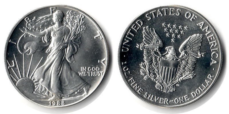  USA  1 Dollar (American Eagle) 1988 FM-Frankfurt Feingewicht: 31,1g Silber  vorzüglich   