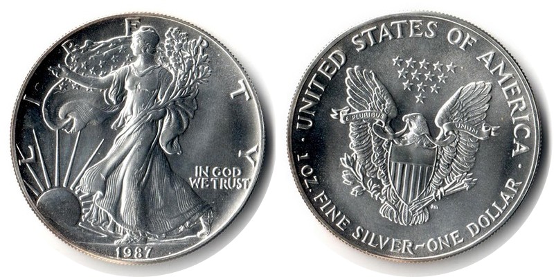  USA  1 Dollar (American Eagle) 1987 FM-Frankfurt Feingewicht: 31,1g Silber vorzüglich   