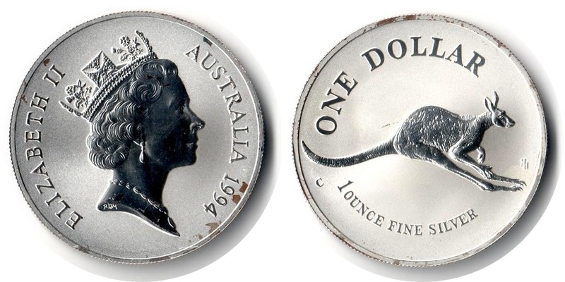  Australien  1 Dollar  1994  FM-Frankfurt Feingewicht: 31,1g Silber vorzüglich mit Flecken   