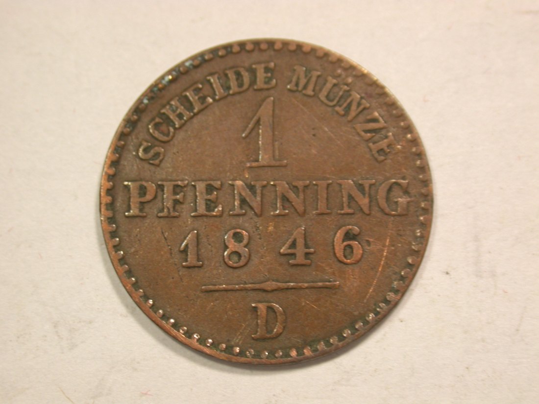 B19 Preussen 1 Pfennig 1846 D in f.ss Originalbilder