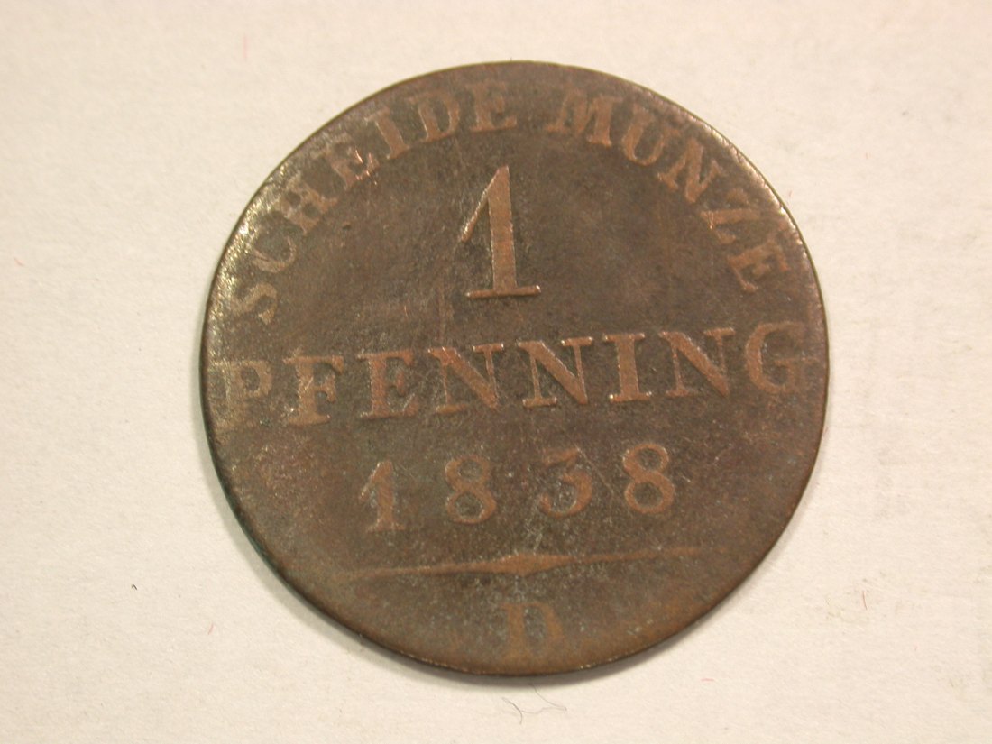 B19 Preussen 1 Pfennig 1838 D in f.s-ss Originalbilder