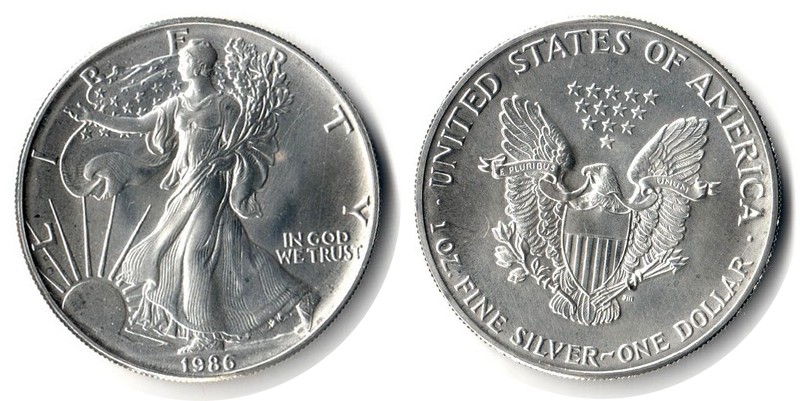  USA  1 Dollar (American Eagle) 1986 FM-Frankfurt Feingewicht: 31,1g Silber   vorzüglich   