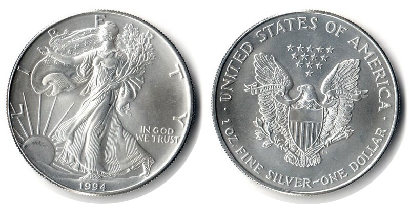  USA  1 Dollar (American Eagle) 1994 FM-Frankfurt Feingewicht: 31,1g Silber   vorzüglich   