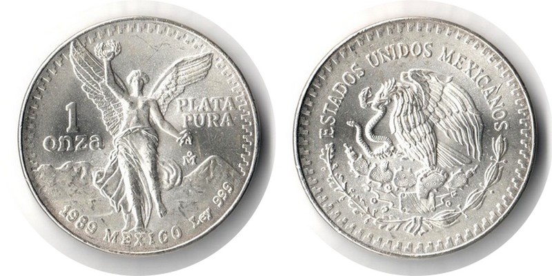  Mexiko  1oz  1989  FM-Frankfurt  Feingewicht: 31,1g  Silber  vorzüglich   