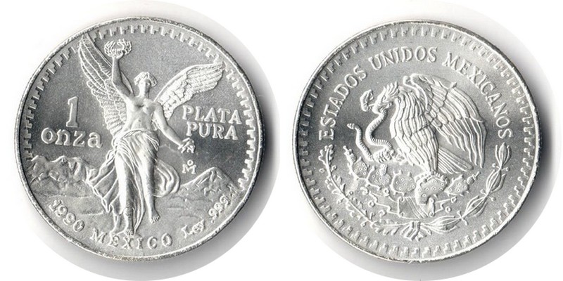  Mexico  1 Onza  1990  FM-Frankfurt  Feingewicht: 31,1g Silber vorzüglich   