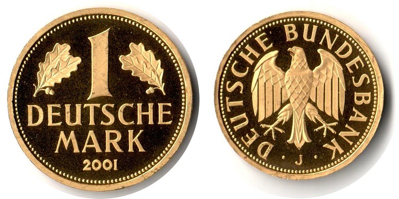 Deutschland MM-Frankfurt Feingewicht: 12g Gold 1 Mark (Goldmark 'J') 2001 vorzüglich