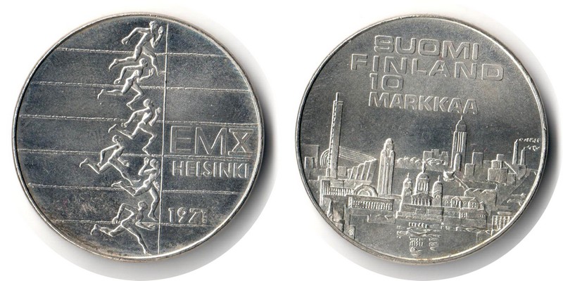  Finnland  10 Markkaa  1971  FM-Frankfurt  Feingewicht: 12,1g  Silber  sehr schön/vz   