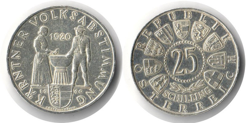  Österreich  25 Schilling 1960  FM-Frankfurt  Feingewicht: 10,4g Silber sehr schön   
