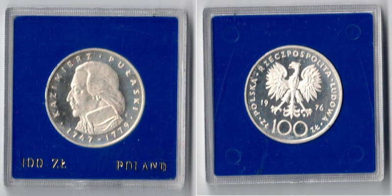  Polen  100 Zloty  1976  FM-Frankfurt/M   Feingewicht: 10,38g  Silber  vorzüglich aus PP   
