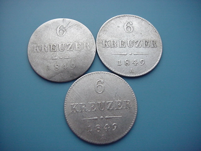 Österreich Haus Habsburg Franz Joseph I 3 x 6 Kreuzer 1849 A