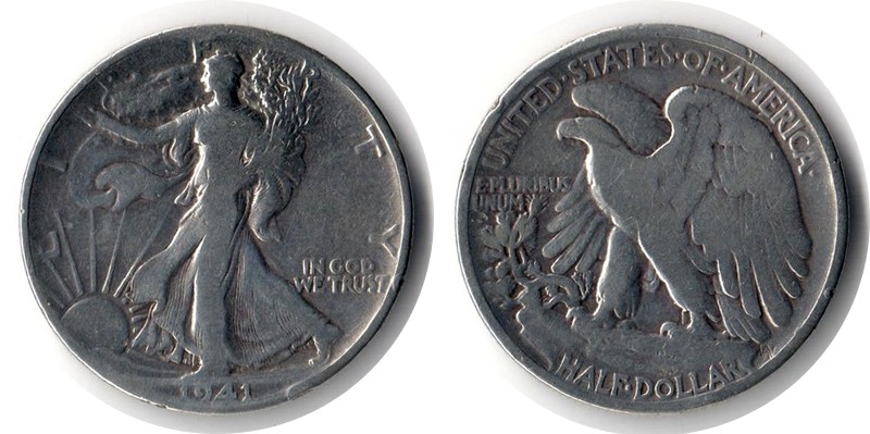  USA Half Dollar (Walking Liberty) 1941   FM-Frankfurt Feingewicht:11,25g Silber  schön   