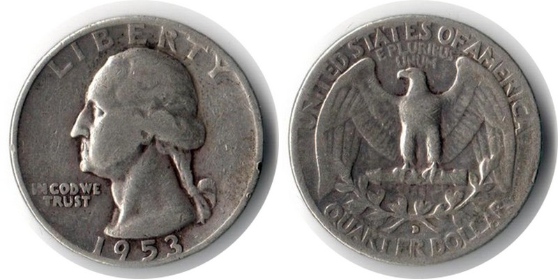  USA Quarter Dollar (Washington) 1953 D  FM-Frankfurt Feingewicht: 5,62g Silber  schön   
