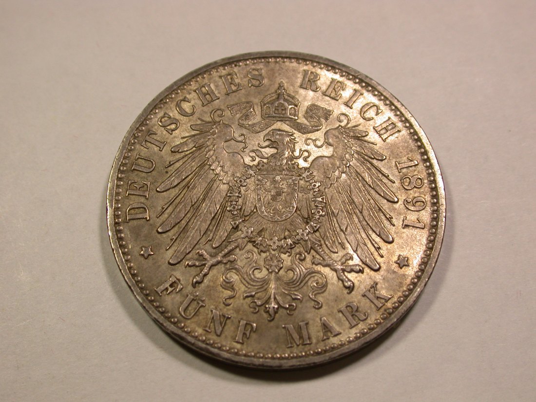  B48 KR  5 Mark Bayern 1891 in vz-st/f.st   Originalbilder   