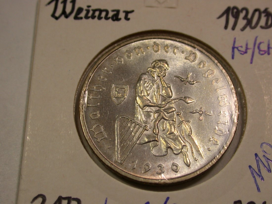 B48 Weimar 3 Mark 1930 D Vogelweide in f.st/st herrliche Patina Originalbilder