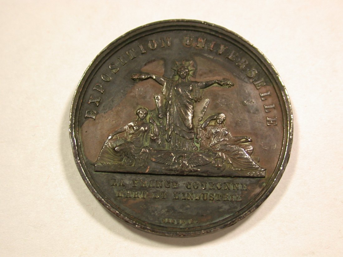  B48 Frankreich Medaille 1855 Weltausstellung Napoleon III 36mm/21,42 gr.  Originalbilder   