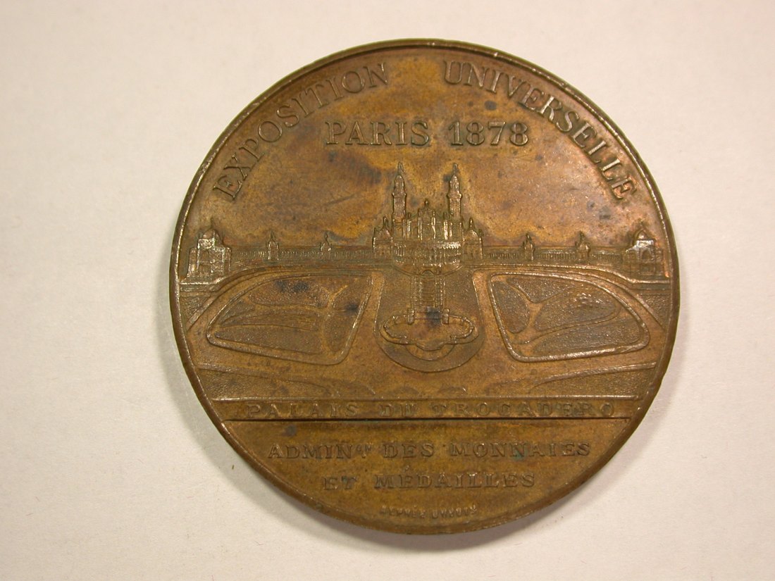  B48 Frankreich Bronze Medaille 1878 Weltausstellung 50,5mm/57,94gr. in vz-st Originalbilder   