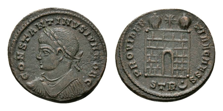  Antike; Constantinus II. Caesar 317-337; Bronzemünze 3,16 g   