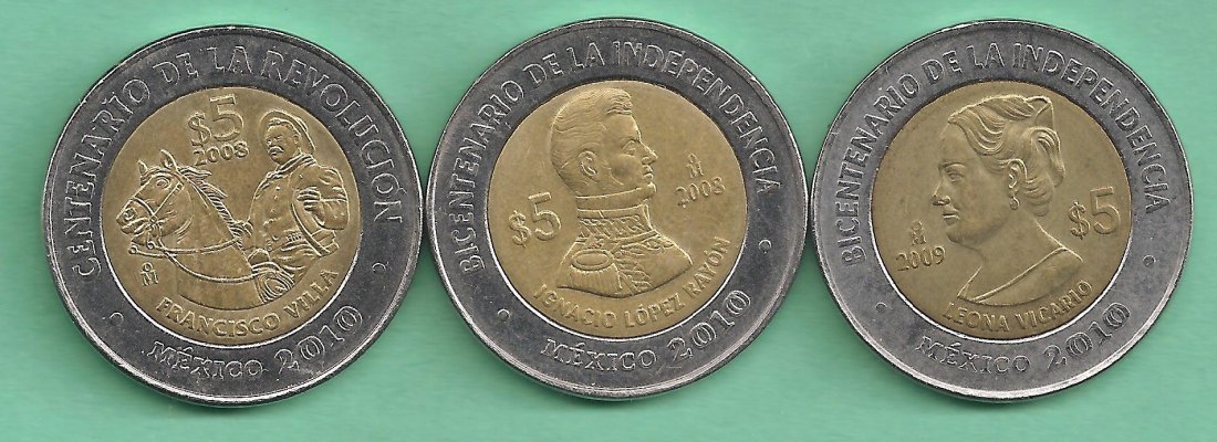  México - 3 Münzen 5 Pesos, verschieden   