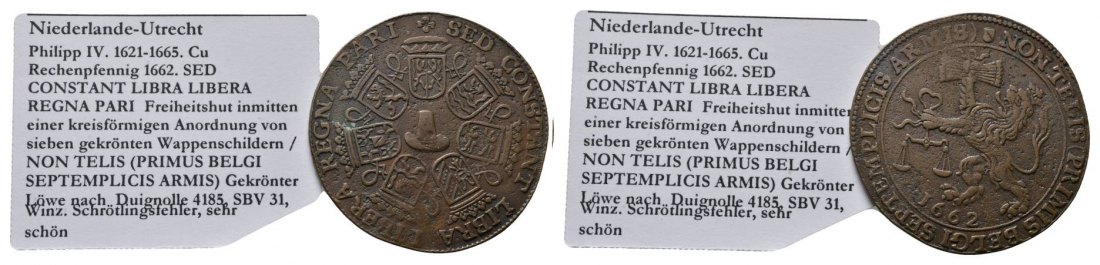  Niederlande-Utrecht, Cu Rechenpfennig 1662   
