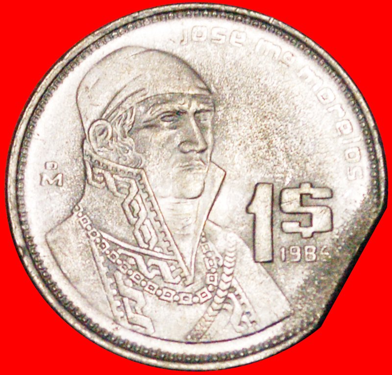  √ ERROR: MEXICO ★ 1 PESO 1985 CLIPPED PLANCHET!   