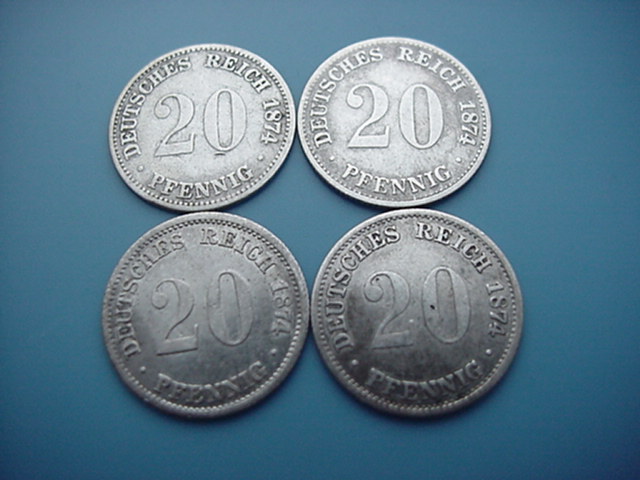 Kaiserreich 20 Pfennig Silber 1874 A/B/C/D