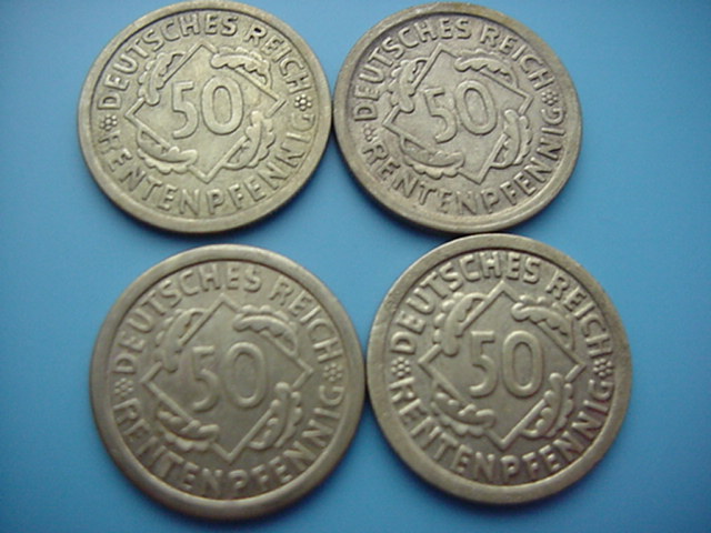 Weimarer Republik 50 Rentenpfennig 1924 A/D/E/F