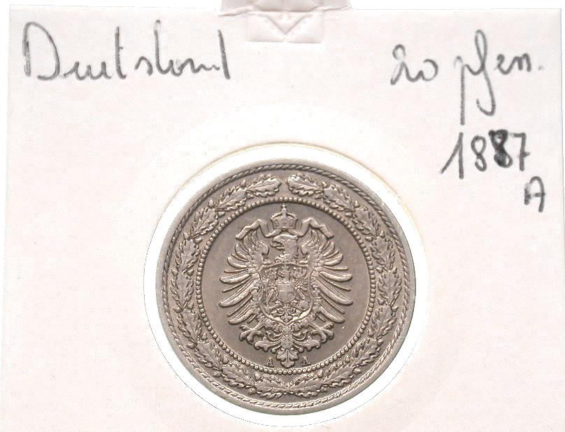 20 Pfennig 1887 A Kursmünze, J.6 - besser! ungereinigt