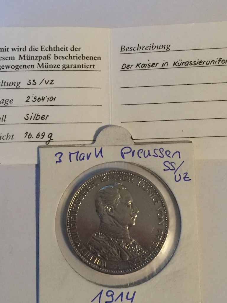 3 Mark Preussen 1914 (Wilhelm II) J.113