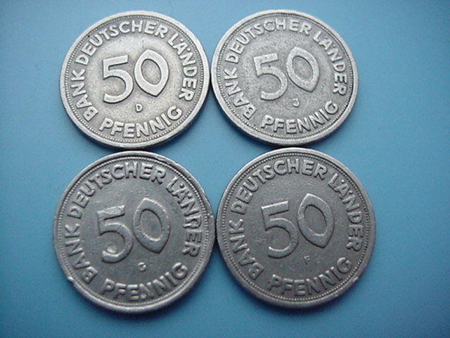 Bank Deutscher Länder 4 x 50 Pfennig 1949 D/F/G/J