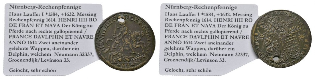  Nürnberg-Rechenpfennig, Messing Rechenpfennig 1614 (gelocht)   