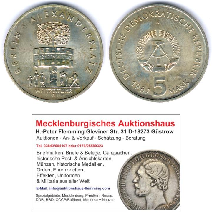 DDR 5 Mark 1987 A. Alexanderplatz Berlin J.1615 (10950) fast vz/st