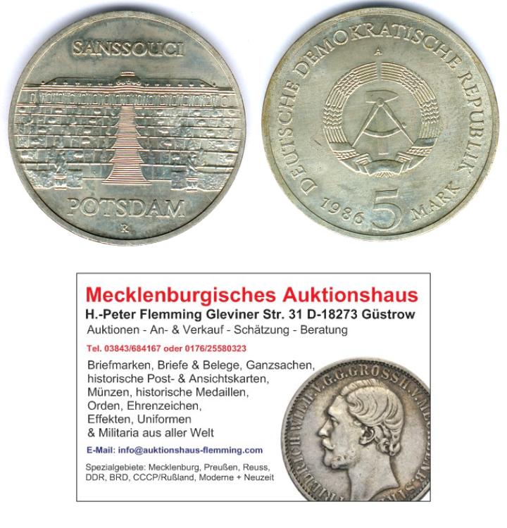 DDR 5 Mark 1986 A. Sanssouci Potsdam J.1609 (10950) fast vz/st