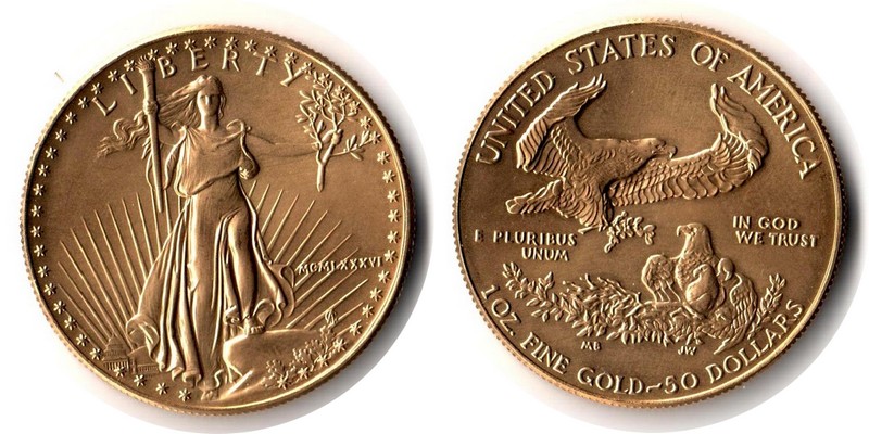 USA MM-Frankfurt  Feingewicht: 31,1g Gold 50 Dollars (Eagle) 1986 stempelglanz