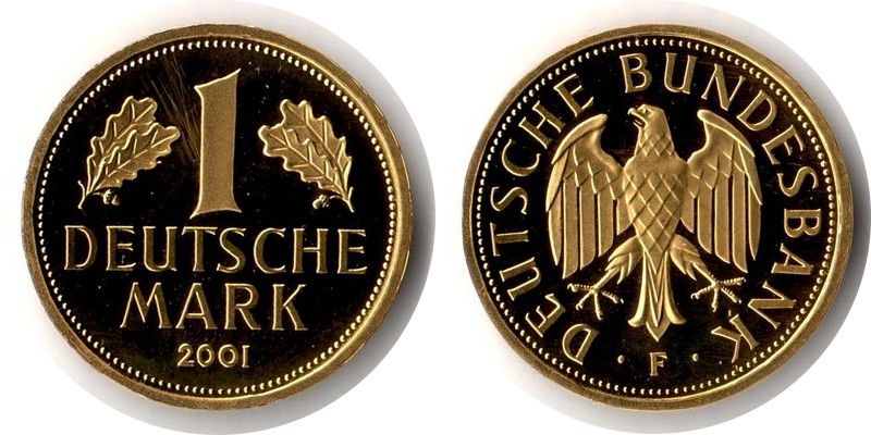 Deutschland MM-Frankfurt Feingewicht: 12g Gold 1 Mark (Goldmark 'F') 2001 vz