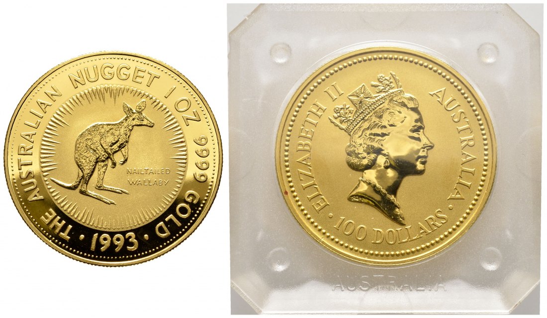 PEUS 8547 Australien 31,1 g Feingold. Nagelkänguru 100 Dollars GOLD Unze 1993 Kl. Roter Fleck, Stgl. (Originalkapsel)