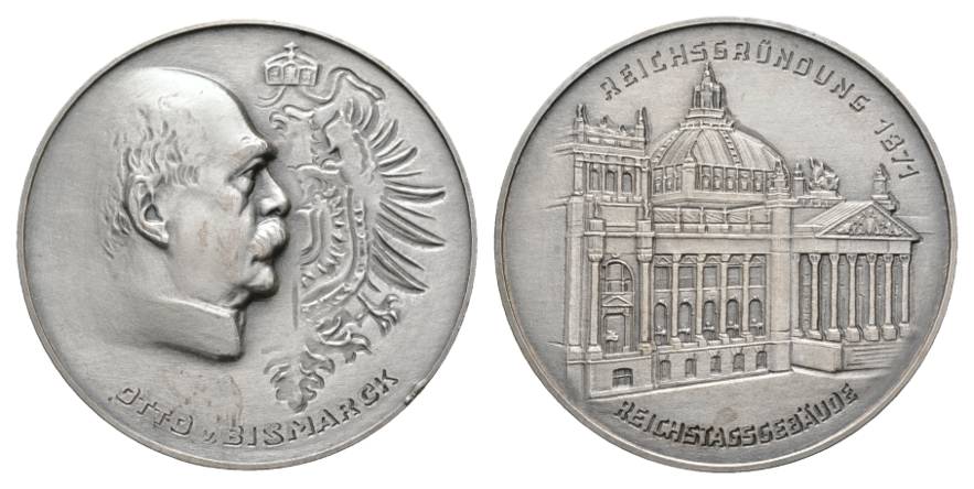  Bismarck-Reichsgründung 1871, versilberte Bronzemedaille; Ø 40 mm, 24,37 g   