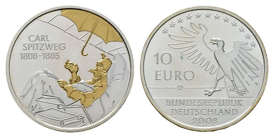  10 Euro 2008 Gedenkmünze teilvergoldet; Ag 0,925; 18 g, Ø 32,5 mm   