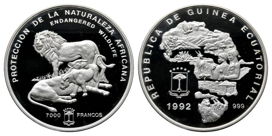  Große Silbermünze PP; 7000 Francos 1992 mit Zertifikat in Holzschachtel; Ag 0,999; 500 g   