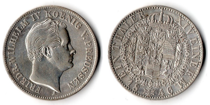  Preussen  Taler 1846  FM-Frankfurt Feingewicht: 16,7g Silber sehr schön   