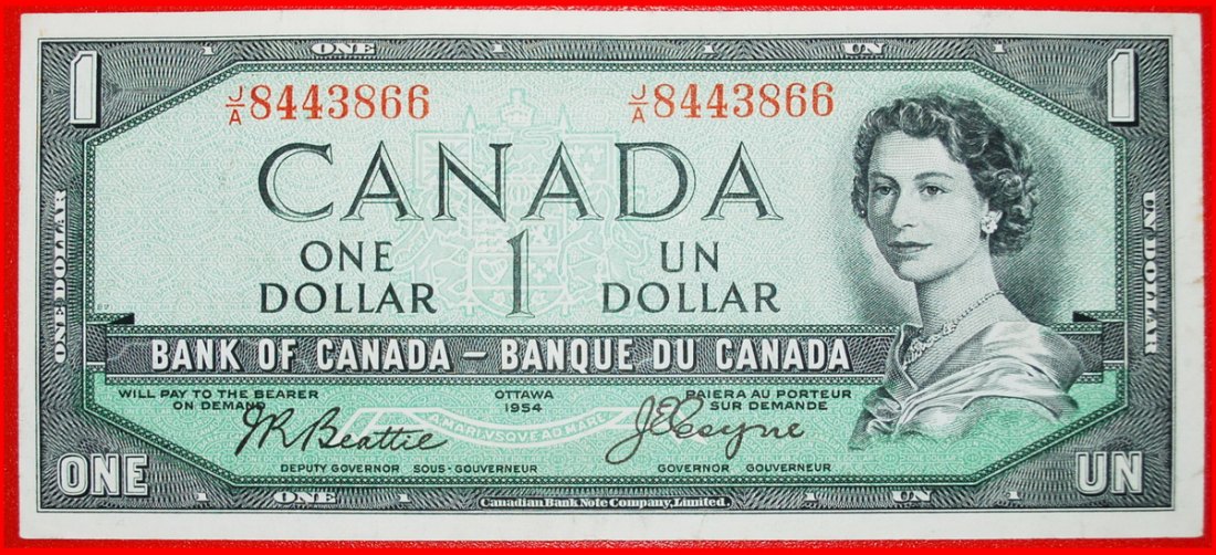 √ DEVILS GESICHT: KANADA ★ 1 DOLLAR 1954 J.R. Beattie - James E. Coyne!