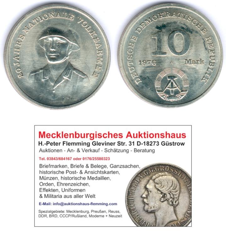 DDR 10 Mark 1976 A. 20 Jahre Nationale Volksarmee J.1560 fast vz/st