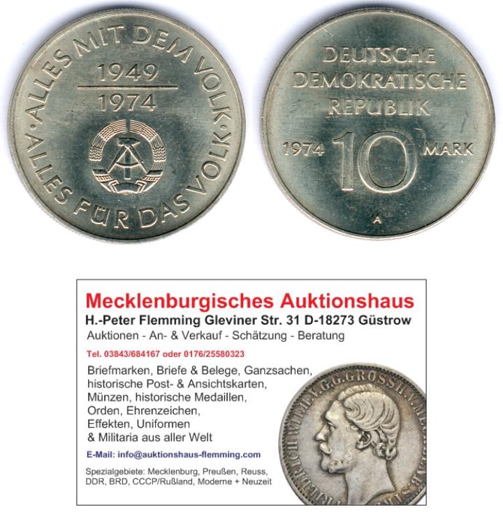 DDR 10 Mark 1974 A. 25 Jahre DDR J.1551 fast vz/st