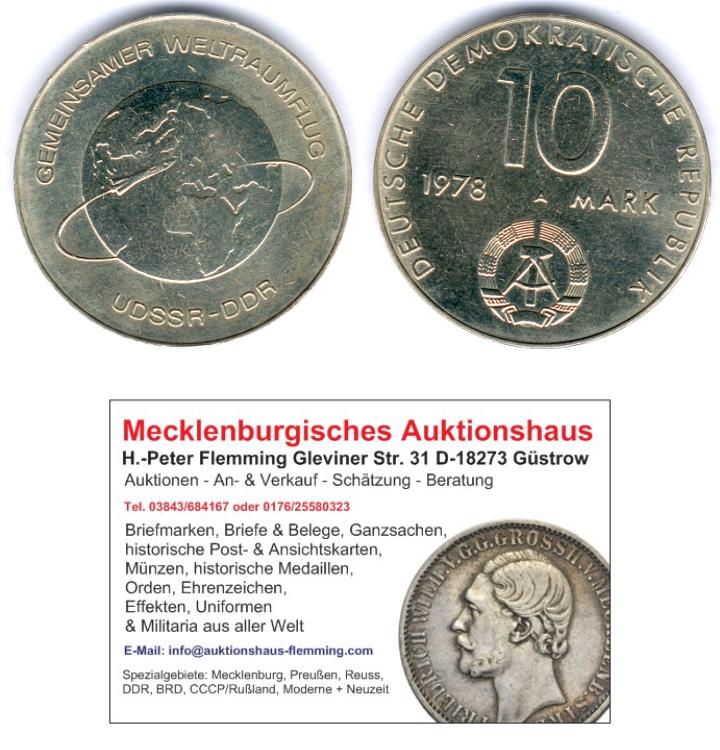 DDR 10 Mark 1978 A. Gemeinsamer Weltraumflug J.1568 fast vz/st