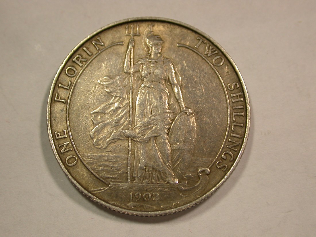  B21 Großbritannien Edward 1902 1 Florin/2 Shilling in ss-vz/vz Originalbilder   