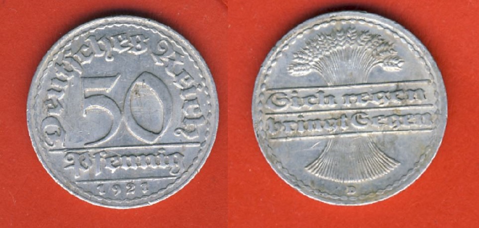  Weimarer Republik 50 Reichspfennig 1921 D   