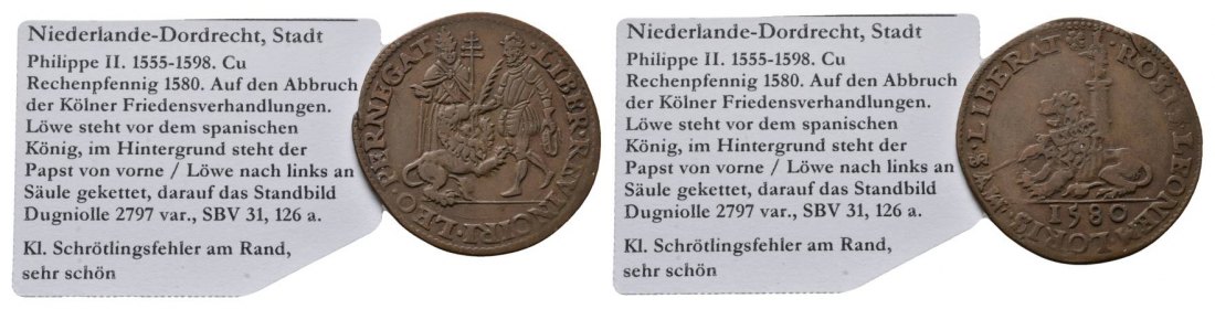  Niederlande-Dordrecht, Cu Rechenpfennig 1580   