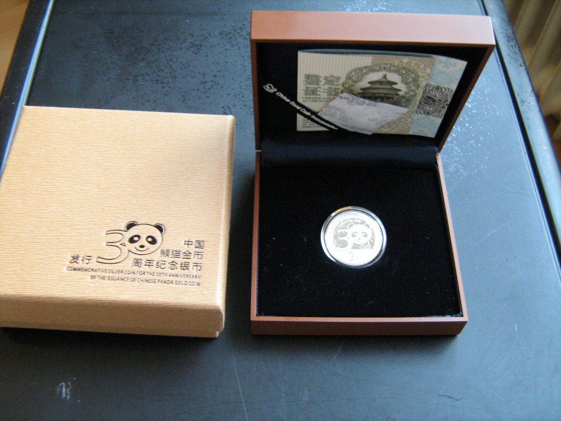  3 Yuan China Panda Baer 2012 Silber Münze 30 Jahre Gold Panda Baer   